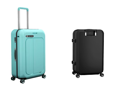 Stylish Blue And Black Hard Shell Suitcases With Rolling Wheels And Telescopic Handle 3d model