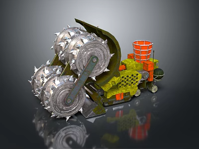 Utility Vehicle With Spiked Wheels Orange Structure And Green Yellow Industrial Components 3d model
