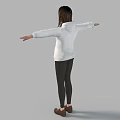 Woman In White Hoodie Black Leggings And Brown Shoes With Arms Outstretched On Gray Background