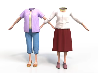 Women's Casual Outfits Featuring Purple White Cardigans Blue Cropped Pants Red Skirt Necklace And Shoes 3d model