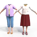 Women's Casual Outfits Featuring Purple White Cardigans Blue Cropped Pants Red Skirt Necklace And Shoes