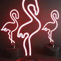 Red Flamingo Shaped Neon Light Table Lamps With Black Bases For Room Decor