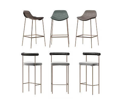Modern Bar Stools Featuring Metal Frames And Various Upholstered Designs 3d model