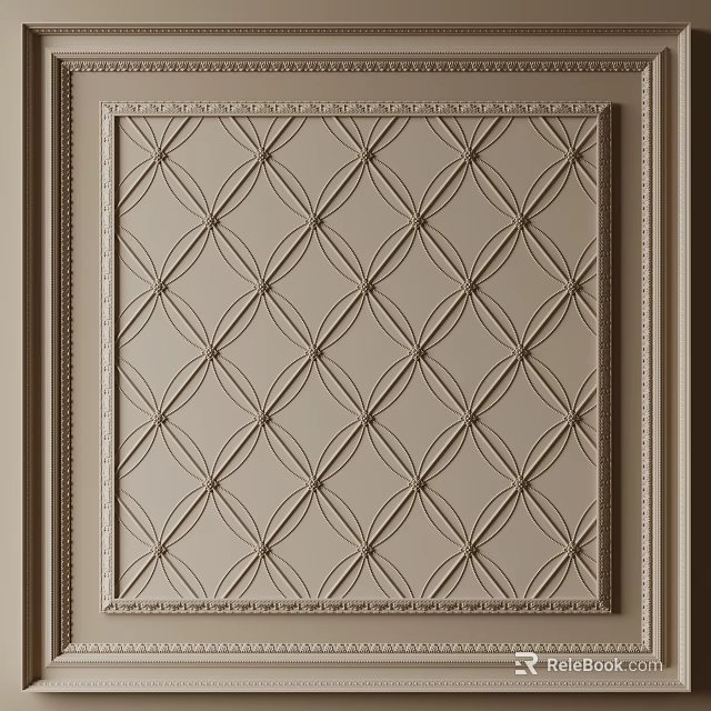 Intricate Decorative Wall Panel Featuring Geometric Pattern Design In Beige Brown With Ornate Border 3d model