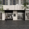 MS Clothing Store Modern Exterior With White Walls Black Frames Shop Window And Displayed Clothes
