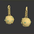 Elegant Gold Earrings With Turquoise Stones Spherical Design And Chain Details