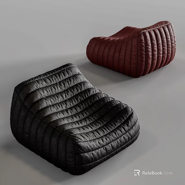 Two Colored Leather Lazy Sofa With Quilted Ribbed Design For Modern Living Room 3d model 
