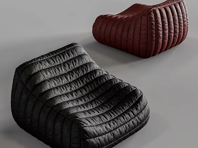 Two Colored Leather Lazy Sofa With Quilted Ribbed Design For Modern Living Room 3d model