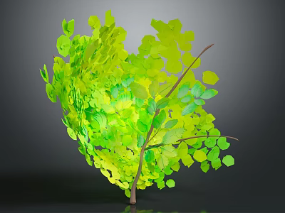 Green Decorative Plant With Lush Yellow Green Leaves And Branch Support Structure 3d model