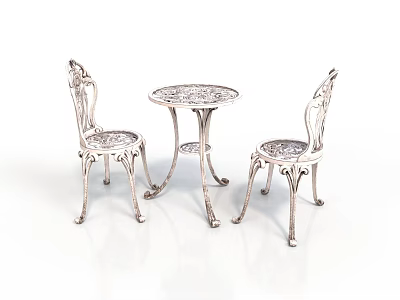 Architectural Classic Silver Round Table And Two Chairs With Elegant Carved Decorations 3d model