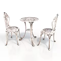 Architectural Classic Silver Round Table And Two Chairs With Elegant Carved Decorations 3d model
