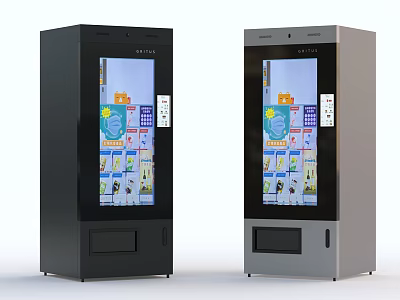 Modern Commercial Vending Machines Black and Silver with Display Screens 3d model