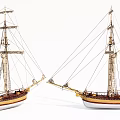 Two Wooden Model Sailboats With Masts Rigging And Vintage Decorative Design