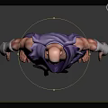 Muscular Bald Male Character in Purple Robe with Bandaged Wrists and Dark Belt Standing Barefoot