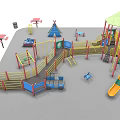 Outdoor Colorful Playground Equipment With Slides Climbing Frames Swings And Picnic Tables