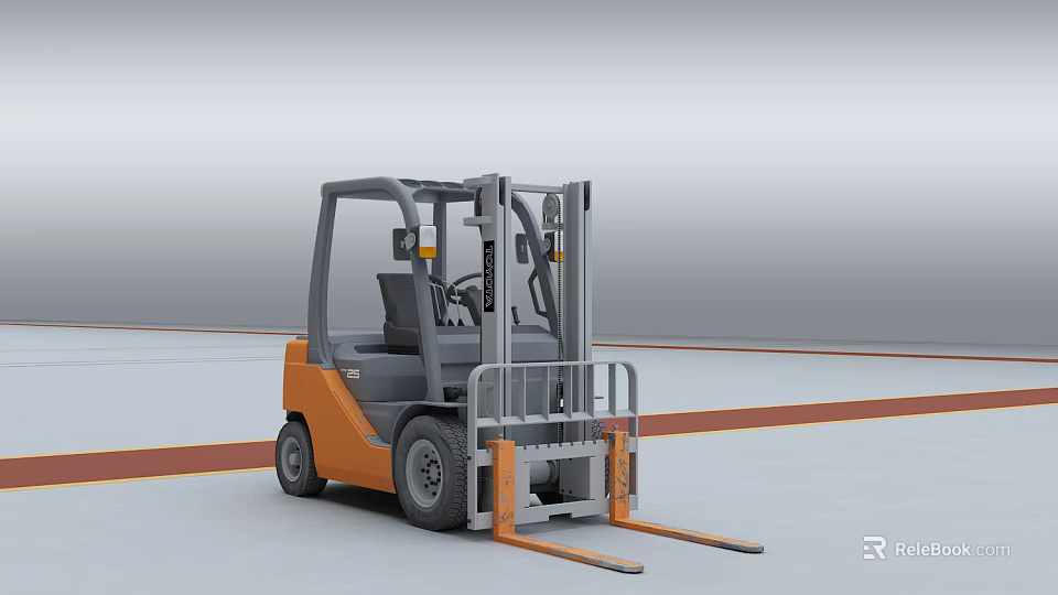 Orange Gray Industrial Forklift with Driver Cab for Indoor Warehouse Operations 3d model 