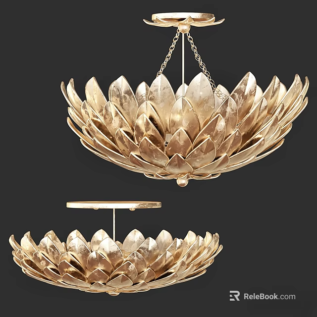 Golden Lotus Shaped Chandelier Design For Modern Home Decor And Lighting 3d model 