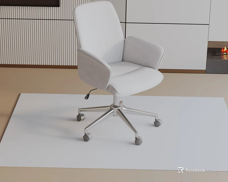 White Modern Office Chair With Fabric Upholstery Ergonomic Backrest Metal Base And Swivel Wheels 3d model 