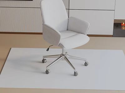 White Modern Office Chair With Fabric Upholstery Ergonomic Backrest Metal Base And Swivel Wheels 3d model