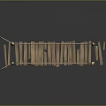 Wooden Bridge Structure Design With Plank Flooring Rope Railings And Red Pillars