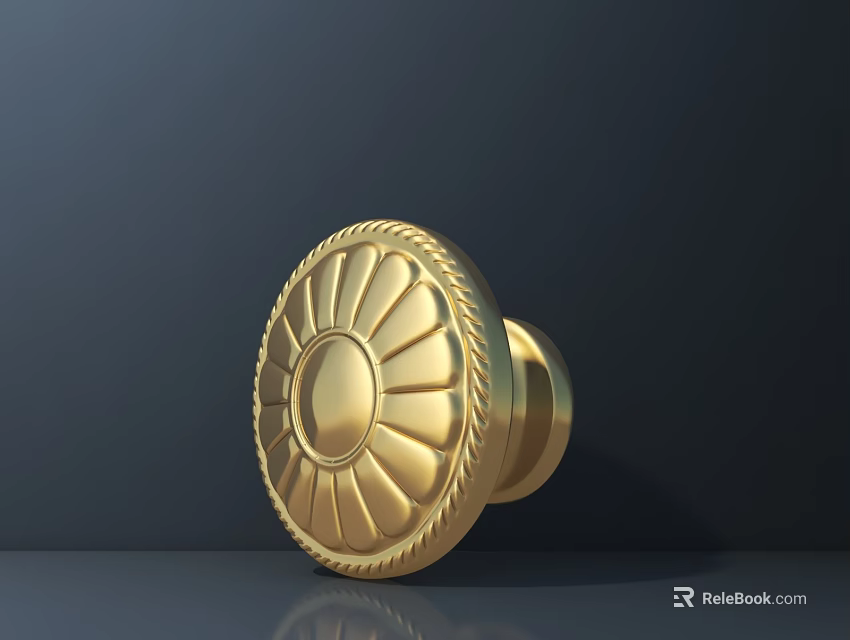 Golden Decorative Knob With Sunburst Pattern Circular Shape And Elegant Design 3d model 