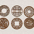 New Chinese Style Flower Window Round Landscape Window Grillage Window Landscape Pane Wooden Grillage Window Ancient Building Window Split Window Component 3d model