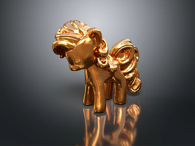 Golden Pony Figurine with Shiny Metallic Surface Detailed Mane and Tail Decorative Ornament 3d model