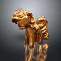 Golden Pony Figurine with Shiny Metallic Surface Detailed Mane and Tail Decorative Ornament