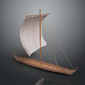 Ancient Wooden Boat Model With White Sail And Detailed Wooden Structure Displayed On Dark Background
