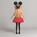 Cute Blonde Doll With Minnie Mouse Ears Red Polka Dot Dress Black Tights And Shoes