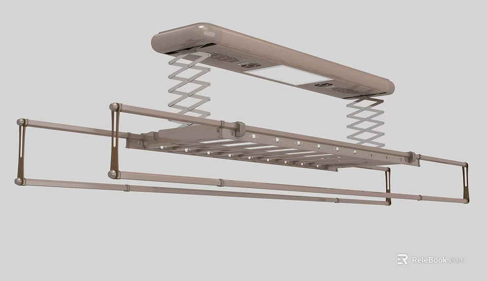 Clothes Drying Rack With Retractable Metal Frame Spring Mechanism And Lighting 3d model