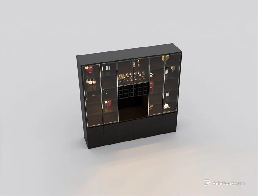 Modern Wine Cabinet With Glass Doors And Storage For Wine Bottles And Glasses 3d model 