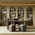 Study Bookcase Desk and Chair Stool Books 3d model