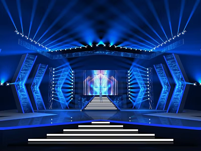 Stunning Stage Design With Blue Lighting Steps And LED Display Screen 3d model