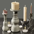 Decorative Candle Holders With Stone Metal Bases And White Pink Candles For Home Decor