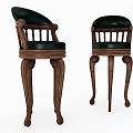 Wooden Bar Stools With Black Leather Seats Railed Backs And Carved Legs