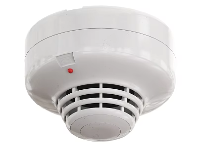 Industrial Security Smoke Detector With White Round Design And Red Indicator Light 3d model