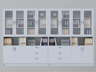 White Office File Cabinet With Glass Doors Folders Books And Drawers 3d model