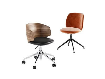 Modern Office Chairs With Wooden Backrest Black Seat And Orange Velvet Padded Design 3d model