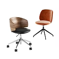Modern Office Chairs With Wooden Backrest Black Seat And Orange Velvet Padded Design
