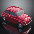 Red Vintage Compact Car With Rounded Design On Shiny Black Reflective Surface 3d model