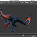 Vibrant Feathered Reptile Dinosaur Featuring Black Red Orange Plumage In Walking Pose