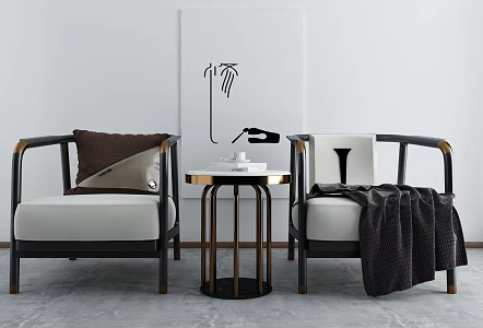 New Chinese Style Casual Sofa Combination Single Chair Coffee Table 3d model