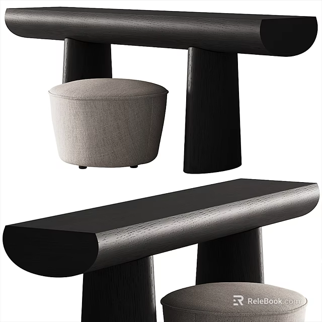 Modern Black Wood Dressing Table With Minimalist Design And Matching Stool 3d model 
