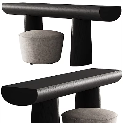 Modern Black Wood Dressing Table With Minimalist Design And Matching Stool 3d model
