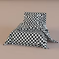 Single Bed with Black and White Plaid Bedspread and Matching Pillows for Modern Decor
