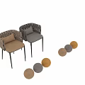 Woven Backrest Single Chair With Beige Cushion Black Metal Legs And Decorative Brown Gray Balls