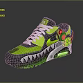 Green And Gray Modern Sneakers With Shark Tooth Design Glowing Sole And Reflective Details