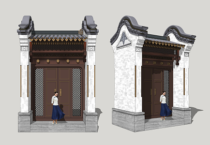 Chinese-style gate courtyard gate 3d model