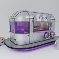 Silver Mobile Coffee Cart With LOGO Purple Lighting Life Rings And Boxes Around